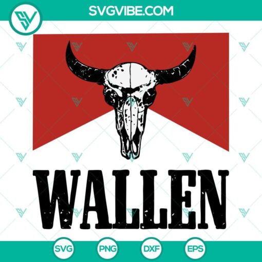 Red distressed bull skull SVG featuring Morgan Wallen logo. Ideal for crafts. PNG and DXF formats available for download.