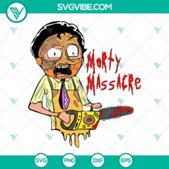 Rick and Morty themed Texas Chainsaw Massacre SVG download featuring Morty dressed as Leatherface. Ideal for fans.