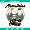 Mountains Are Calling Jeep SVG: Retro sunset forest design with a mountain in digital SVG format. Perfect for outdoor enthusiasts.
