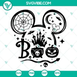 Disney Halloween SVG featuring Mouse Ears and "Boo" text. Perfect for festive projects. Download now!