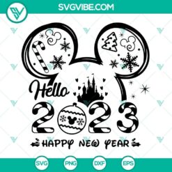 Mouse Ears Happy New Year 2023 SVG and Hello 2023 SVG design with cheerful festive theme, perfect for New Year's digital projects.