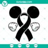 Cancer awareness SVG design featuring mouse ears and "No One Fights Alone" text, available in DXF, EPS, and PNG formats.