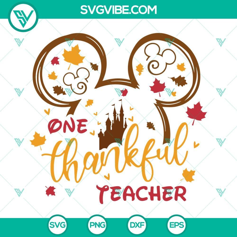 Mouse Ears One Thankful Teacher SVG Files, Back To School SVG Images, Hello Mouse Ears One Thankful Teacher SVG files perfect for back to school designs with hello text. Great for teacher craft projects.