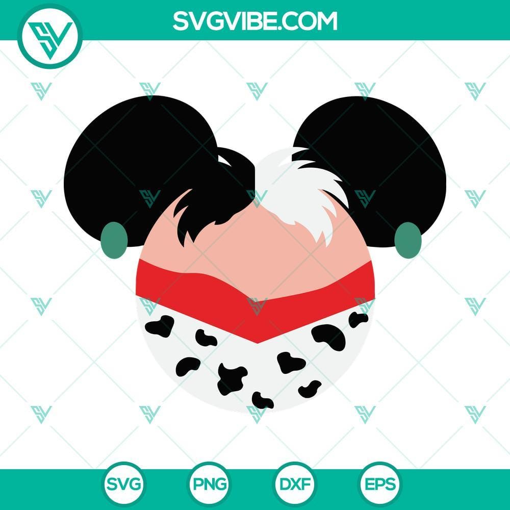 Mouse Head Cruella De Vil SVG PNG DXF EPS Cut Files For Cricut Silhouette Mouse Head Cruella De Vil SVG Files for Cricut - Disney villain inspired cut files in SVG, PNG, DXF, and EPS format.