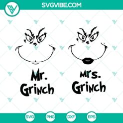 Mr and Mrs Grinch Christmas SVG bundle ideal for holiday crafts, decorations, cards. High-quality digital file for crafters.