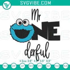 Mr. Onederful Birthday Cookie Monster embroidery design, perfect for a funny Muppet birthday theme.