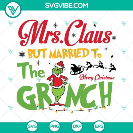 Mrs Claus married to Grinch Christmas SVG - Unique digital design of Mrs Claus and Grinch depicted together, ideal for festive crafting projects.