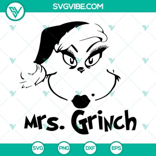 Mrs Grinch face SVG images for Christmas with Mrs Grinch SVG file for Cricut Silhouette, perfect for holiday crafting projects.