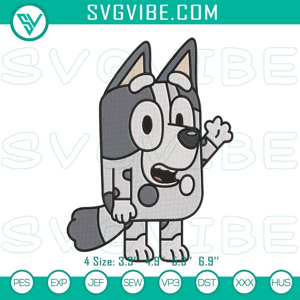 Muffin Heeler Embroidery Designs, Bluey Cousin Machine Embroidery Files Bluey cousin machine embroidery designs, featuring muffin heeler character. Cute and unique pattern for crafting projects.