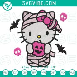 Cute Spooky Mummy Hello Kitty Halloween Embroidery Design, Instant Pattern for Halloween crafts and decorations.