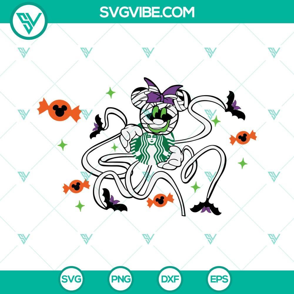 Mummy Minnie Mouse Starbucks Cup SVG Download, Disney Halloween Starbucks Disney Halloween Starbucks cup with Mummy Minnie Mouse design, perfect for SVG download.