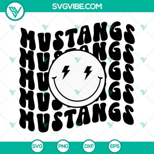 Smiley face and football themed Mustangs SVG files for download. Perfect for sports fans and school pride projects.