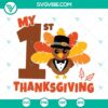 Boys' My 1st Thanksgiving SVG file with cute holiday graphics in blue, perfect for baby's first Thanksgiving outfit.