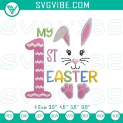 My First Easter Bunny Embroidery File perfect for 1st Easter, with cute bunny design in pastel colors, ideal for Easter crafts and projects.