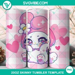 My Melody chibi designs 20oz tumbler wrap PNG file with adorable anime characters in pink and red theme for kawaii enthusiasts.
