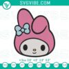 Cute My Melody face embroidery design file, perfect for digital crafting projects, adorable pink character with floral accents.
