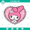 "My Melody and Hello Kitty Rabbit SVG files, adorable Sanrio characters in heart design, perfect for crafts and projects."