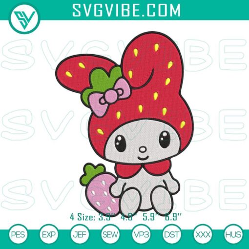 Hello Kitty and My Melody strawberry embroidery design machine file, cute and sweet pattern for crafts and projects.