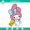 Sanrio My Melody and Hello Kitty Rabbit Girl SVG file with chicken, cute cartoon character design, downloadable digital illustration.