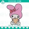 Kawaii Sanrio inspired My Melody with Concha Machine Embroidery Designs, Pan Dulce File. Cute character embroidery, bakery theme.