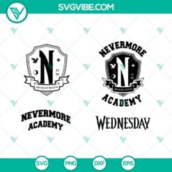 Nevermore Academy SVG bundle with Wednesday Addams Family designs, ideal for downloads.