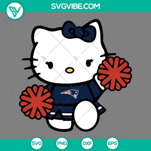 New England Patriots Hello Kitty Cheerleader SVG file with PNG, DXF, EPS cut files. Ideal for NFL football fans.