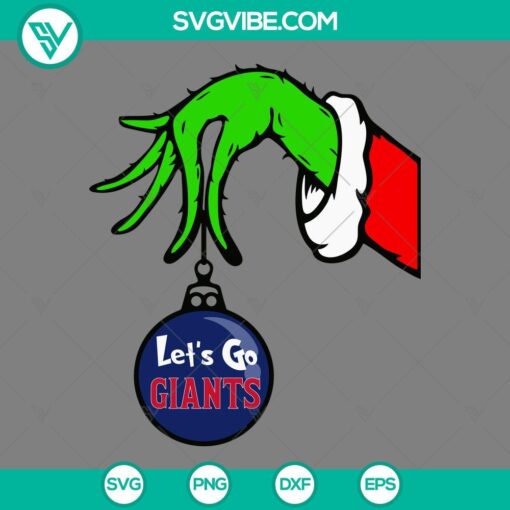 New York Giants themed Grinch hand holding ornament SVG for Christmas. Perfect for DIY projects.