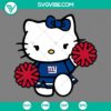 New York Giants-themed Hello Kitty cheerleader cut files in SVG, PNG, DXF, and EPS formats for digital crafting.