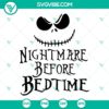 Nightmare Before Bedtime SVG bundle featuring Jack Skellington and Sally, Halloween themed digital cut files for crafting projects.
