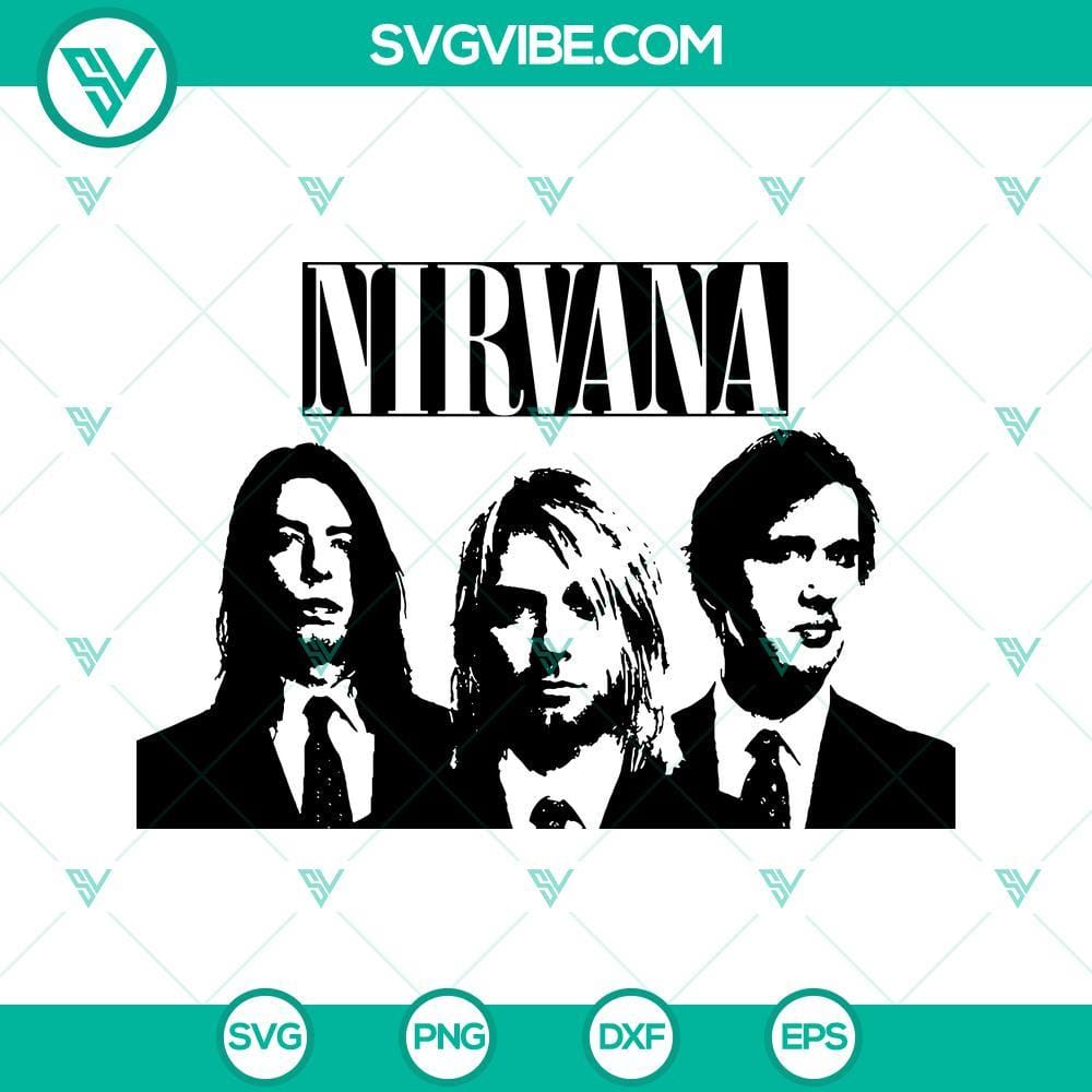 Nirvana SVG, 90s Rock Band SVG, Music Band SVG PNG DXF EPS Instant Download Nirvana SVG download featuring 90s rock band graphics in PNG, DXF, and EPS formats - ideal for music band projects.