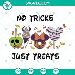 Snackgoal Halloween SVG featuring "No Tricks Just Treats" theme, perfect for carnival food designs. Download now for festive projects.