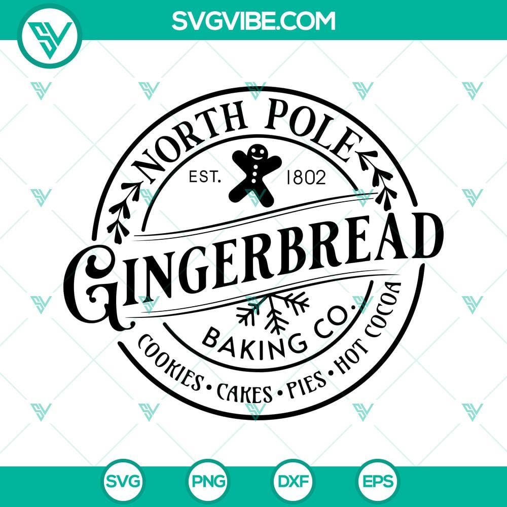 north-pole-gingerbread-baking-co-svg-gingerbread-christmas-svg-baking-christmas-signs-svg-2-mockup.jpg North Pole Gingerbread Baking Co SVG Files with intricate Christmas gingerbread designs for festive crafting projects.