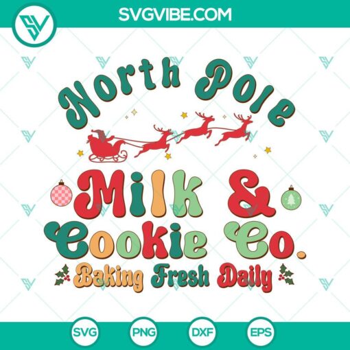 North Pole Milk And Cookie Co SVG - Festive Christmas baking design with cookies and milk, perfect for holiday crafts.