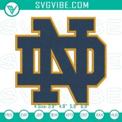 Notre Dame football logo embroidery file for digital download, suitable for sports enthusiasts and football fans.