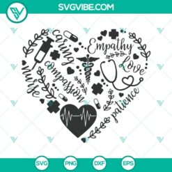 Nurse-themed SVG and DXF files with heart and stethoscope designs for crafts and projects, perfect for nursing and healthcare themes.