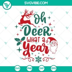 Oh Deer What A Year Christmas SVG, Funny Christmas Quote SVG Download, with deer and humorous text in festive design. Great for holiday crafting.