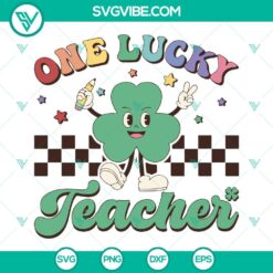 One Lucky Teacher SVG Download, Shamrock Teacher SVG Image, Retro St Patricks