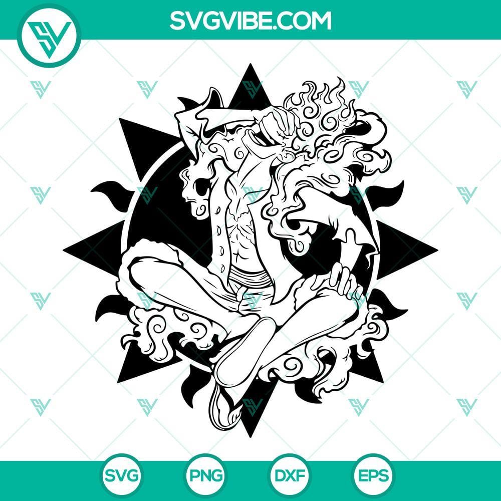 One Piece SVG, Luffy Gear 5 SVG, Monkey D. Luffy SVG One Piece SVG of Luffy Gear 5, Monkey D. Luffy. Instant download of high-quality cartoon character design in SVG format.