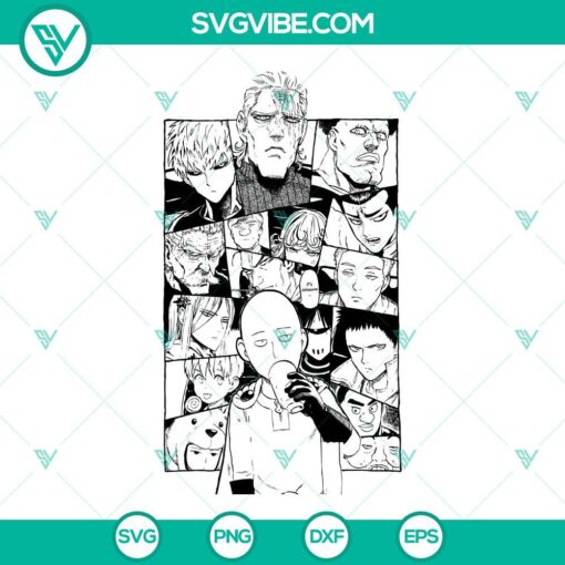 One Punch Man The Strongest SVG Download featuring anime hero design in PNG, DXF, EPS formats for crafting projects.