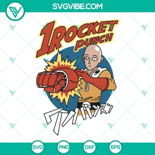 One Punch Man anime SVG featuring Saitama delivering a powerful rocket punch, available for download as SVG and PNG files.