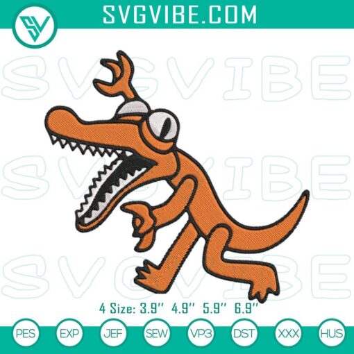 Orange rainbow friends embroidery download for game character, vibrant and colorful design for digital use.