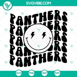 Panthers SVG Files featuring Panther mascot logo and Smiley face design, perfect for School Team spirit projects.