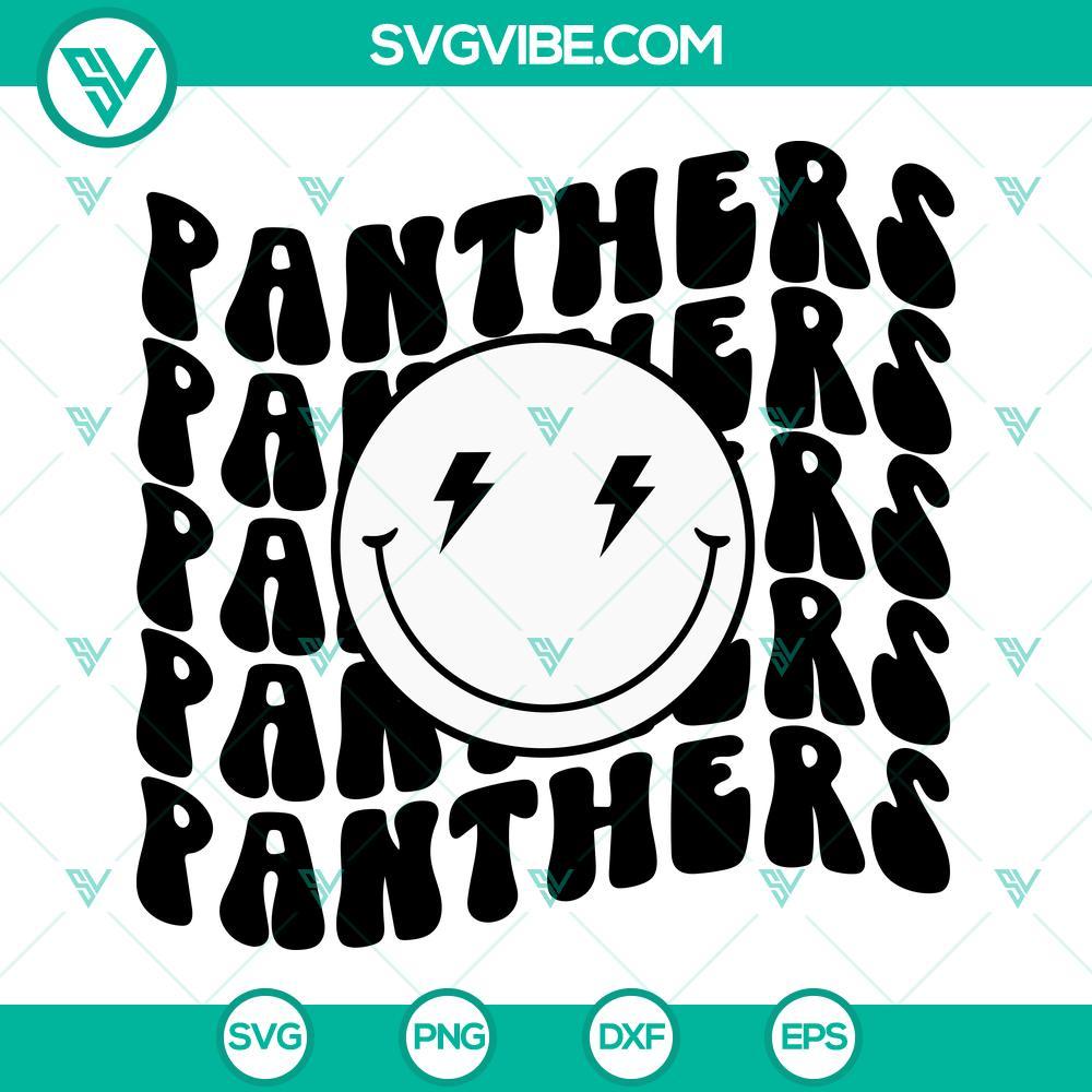 Panthers SVG, Panthers Smiley SVG, School Team SVG, Panther Football SVG Panthers SVG Files featuring Panther mascot logo and Smiley face design, perfect for School Team spirit projects.