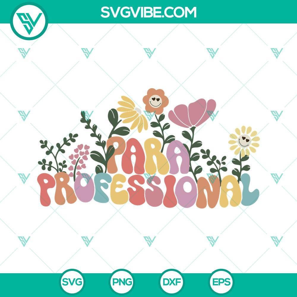 paraprofessional-retro-wildflowers-svg-para-life-svg-teacher-aide-svg-funny-groovy-teacher-svg-png-dxf-eps-5-mockup.jpg Paraprofessional retro wildflowers SVG file with "Para Life" design for teachers, perfect for crafting projects.