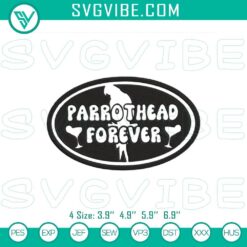 Parrothead Forever Jimmy Buffett embroidery design in digital PES file format for music fans, vibrant tropical theme.