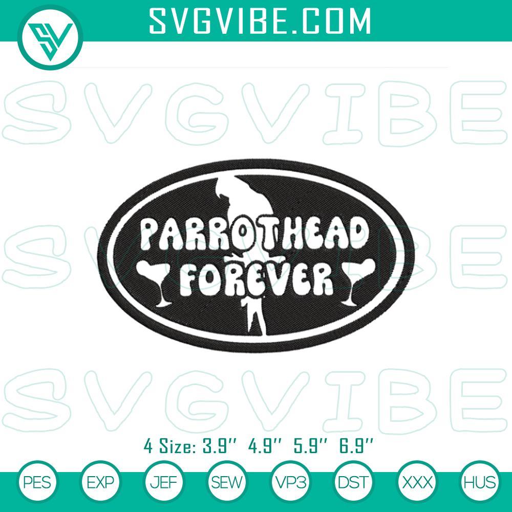 Parrothead Forever Jimmy Buffett Embroidery Design Files Parrothead Forever Jimmy Buffett embroidery design in digital PES file format for music fans, vibrant tropical theme.