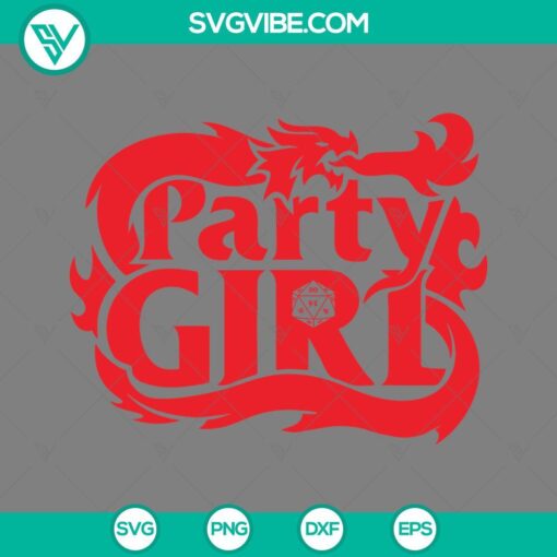 Party Girl Dungeons and Dragons SVG design for crafters - PNG, EPS, DXF formats for projects.