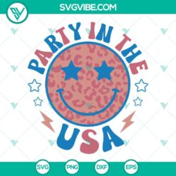 Party In The USA Leopard Smiley Face SVG File, Retro 4th Of July SVG Download,