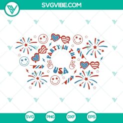 Starbucks cup SVG with "Party In the USA" design for 4th of July celebration, full wrap design for Independence Day theme.