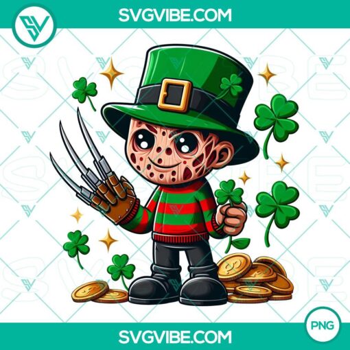 Patrick Baby Freddy Krueger and Freddy Krueger Shamrock Leaf Clover PNG files for download. Unique character design perfect for Halloween.